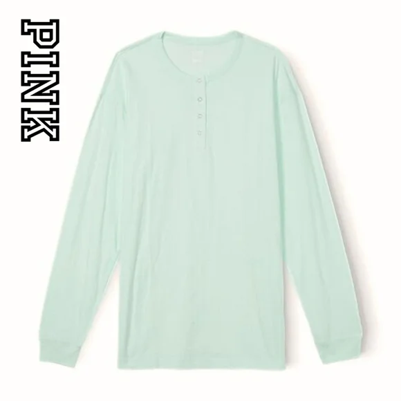 Victoria's Secret Pink- Long Sleeve T-Shirt - Mint Green- Size Medium - Picture 1 of 4